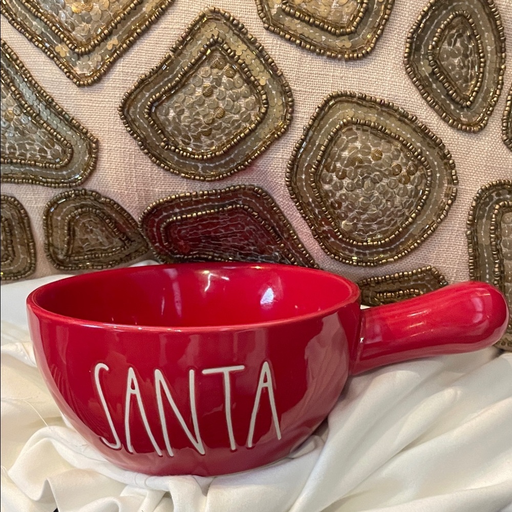 Rae Dunn Red Santa bowl with handle
